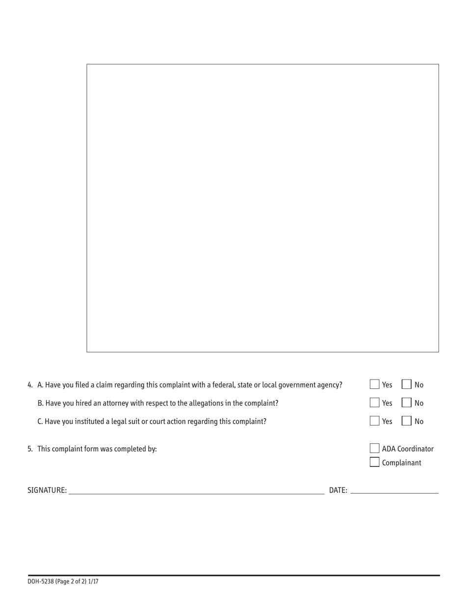 Form DOH-5238 Appendix C Americans With Disabilities Act Complaint Form - New York, Page 2