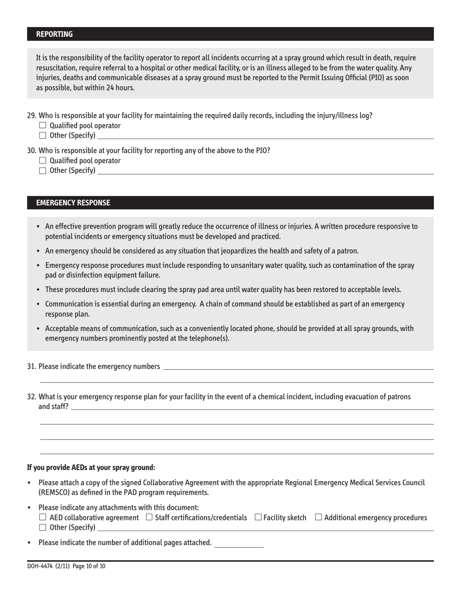Form DOH-4474 Recreational Aquatic Spray Grounds Safety Plan - New York, Page 10
