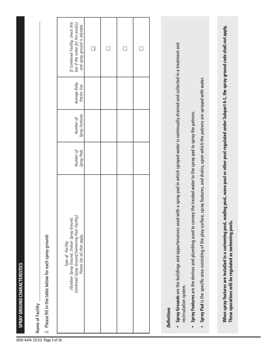 Form DOH-4474 Recreational Aquatic Spray Grounds Safety Plan - New York, Page 3