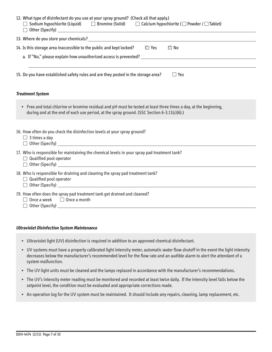 Form DOH-4474 Recreational Aquatic Spray Grounds Safety Plan - New York, Page 7