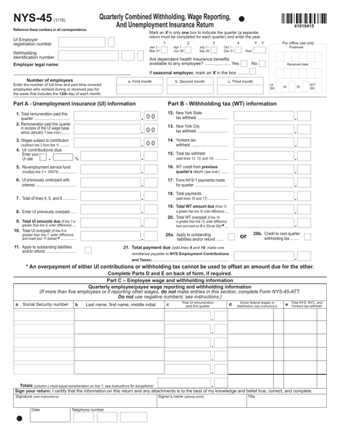 Form NYS-45 Quarterly Combined Withholding, Wage Reporting, and Unemployment Insurance Return-Attachment - New York