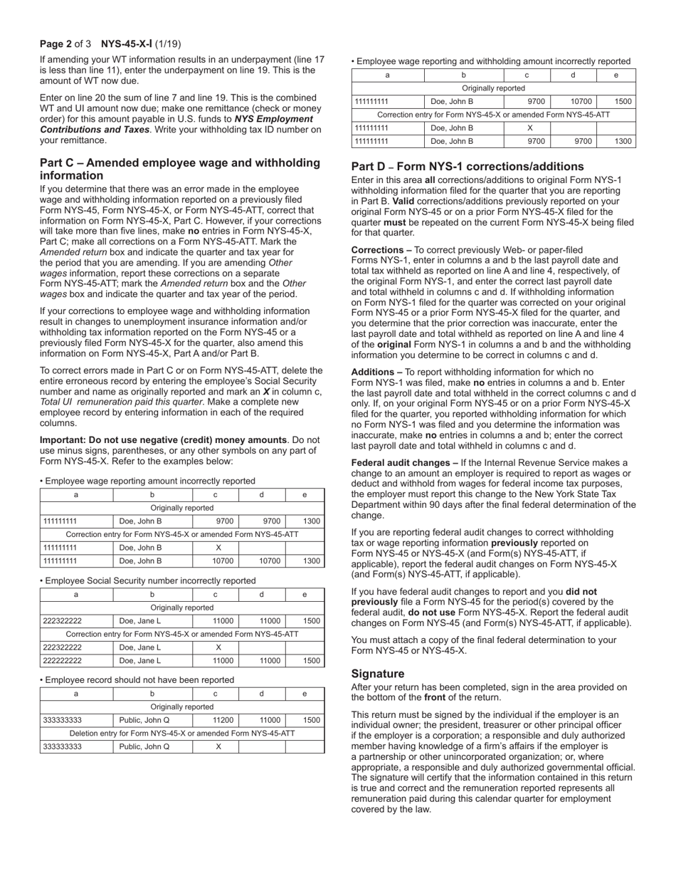 Download Instructions For Form Nys 45 X Amended Quarterly Combined Withholdingwage Reporting 7047