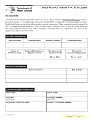 Document preview: Form MV-104EN Early Notification of a Fatal Accident - New York