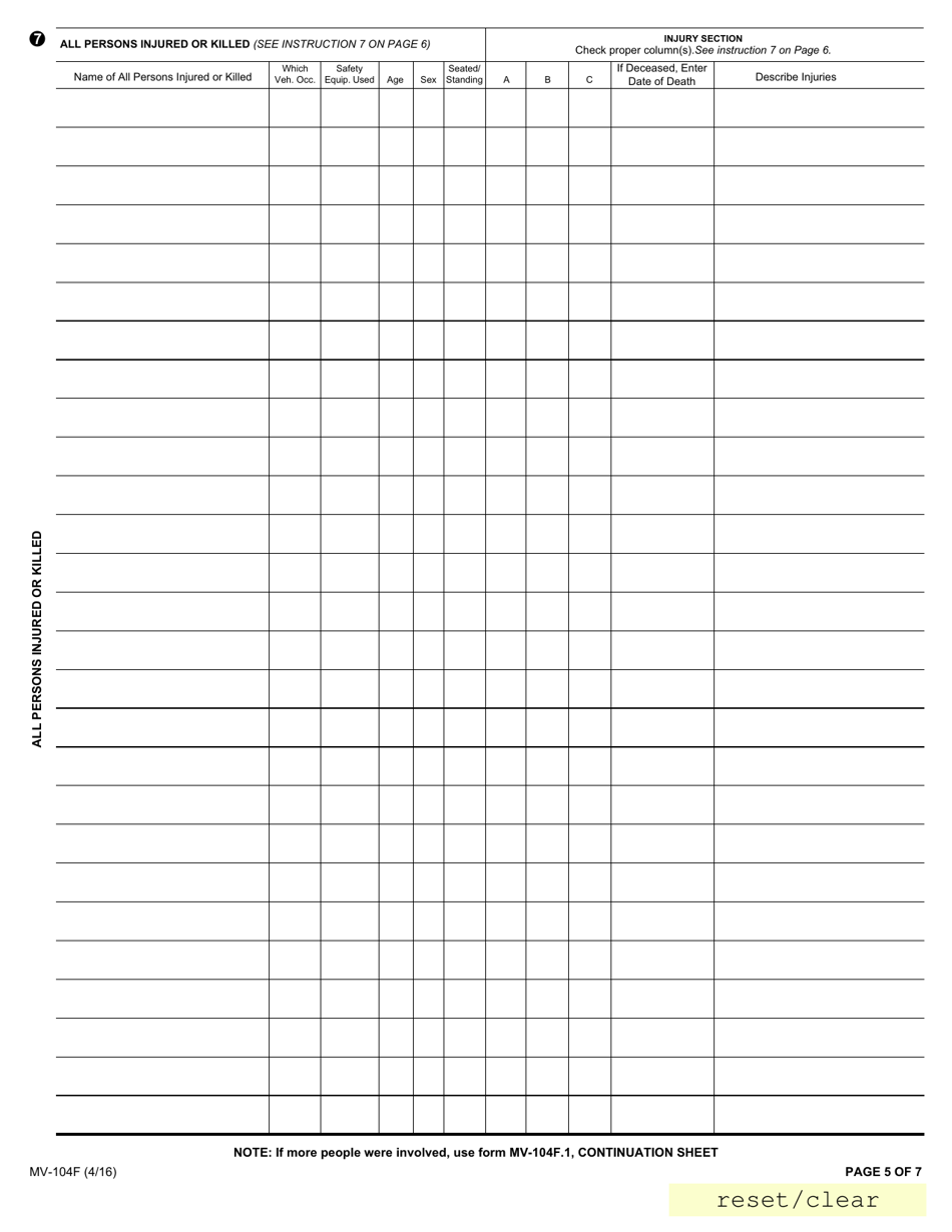 Form MV-104F Accident Report for School Vehicles Transporting Pupils / Teacher / Supervisors - New York, Page 5