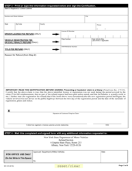 Form MV-215 &quot;Request for Refund of Fee Paid for Motor Vehicle Registrations, Driver Licenses and Titles&quot; - New York, Page 2