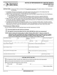Form MV-327 Notice of Repossession of Motor Vehicle or Motorcycle - New York, Page 2