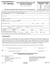 Form MV-463 Application for Dealer Plate Issuance Program - New York