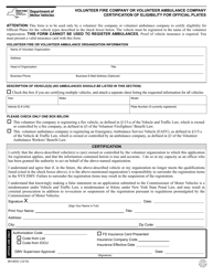Document preview: Form MV-653V Volunteer Fire Company or Volunteer Ambulance Company Certification of Eligibility for Official Plates - New York