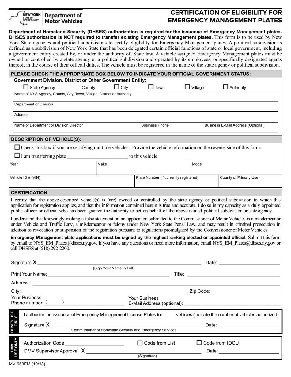 Form MV-653EM - Fill Out, Sign Online and Download Fillable PDF, New ...