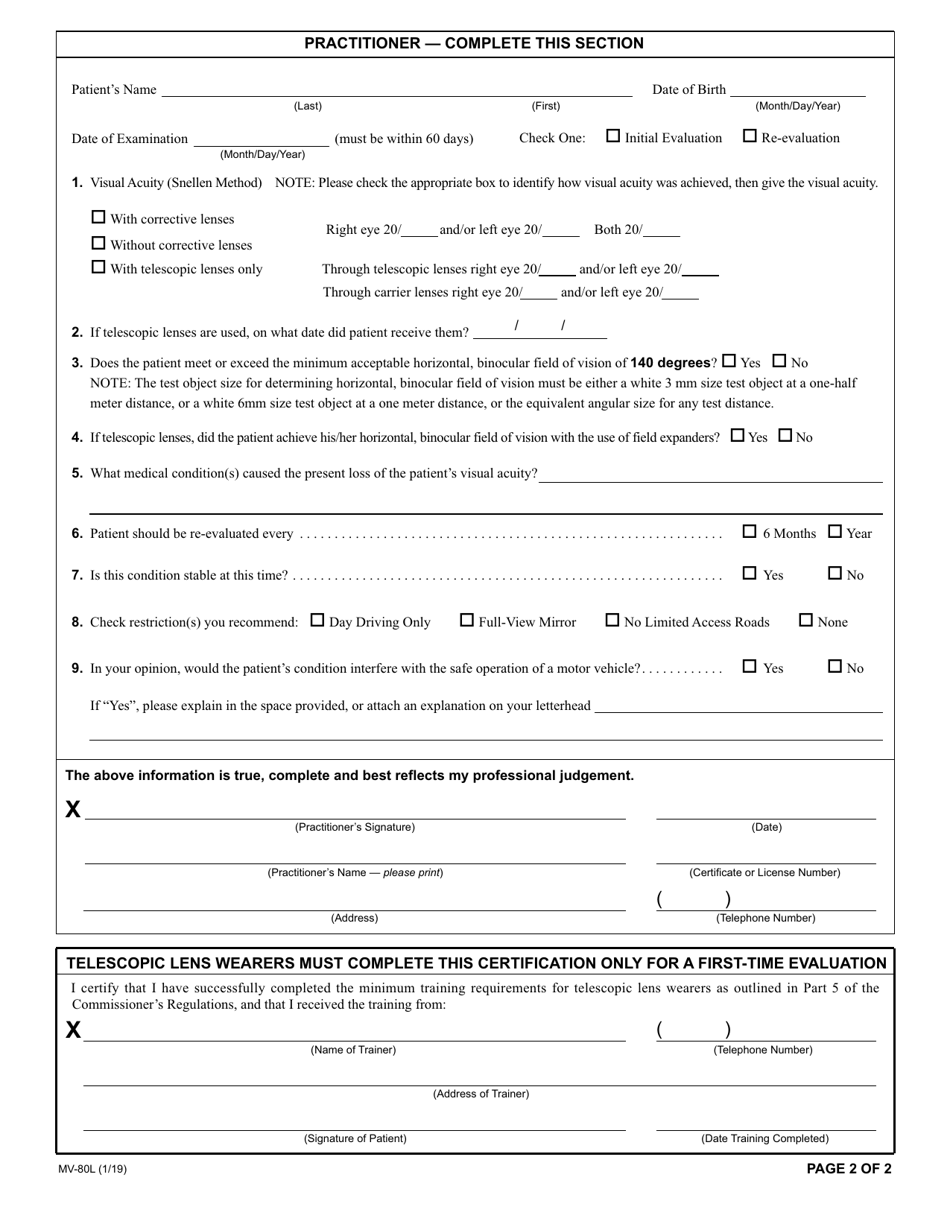 Form MV-80L Download Fillable PDF or Fill Online Eye Test Report for ...