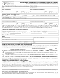 Form MV-905 &quot;Self-storage Owner/Operator Affirmation and Bill of Sale&quot; - New York