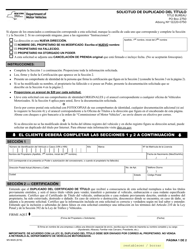 Document preview: Formulario MV-902S Solicitud Para Obtener Un Duplicado Del Certificad De Titulo - New York (Spanish)