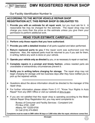 Document preview: Form VS-47 DMV Registered Repair Shop - New York