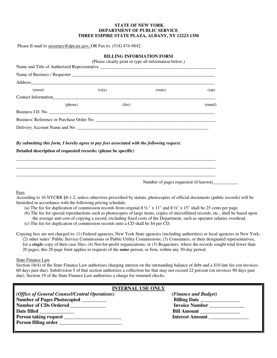 Billing Information Form - New York, Page 1