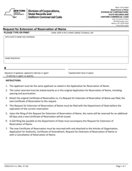 Document preview: Form DOS-2101-F-A Request for Extension of Reservation of Name - New York