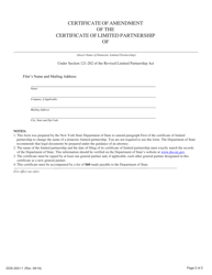 Form DOS-2021-F Certificate of Amendment of the Certificate of Limited Partnership - New York, Page 2