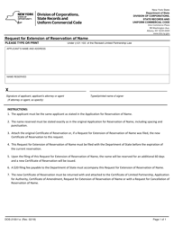 Document preview: Form DOS-2100-F-A Request for Extension of Reservation of Name - New York