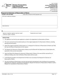 Document preview: Form DOS-2099-F-A Request for Extension of Reservation of Name - New York