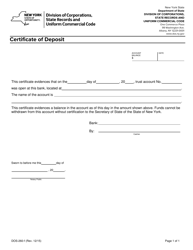 Form DOS-260-F &quot;Certificate of Deposit&quot; - New York