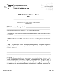 Document preview: Form DOS-1672-F Certificate of Change - New York