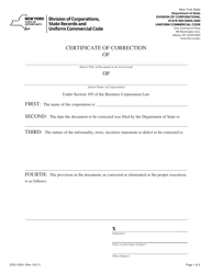 Document preview: Form DOS-1639-F Certificate of Correction - New York
