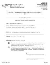 Form DOS1661-F Certificate of Resignation of Registered Agent - New York