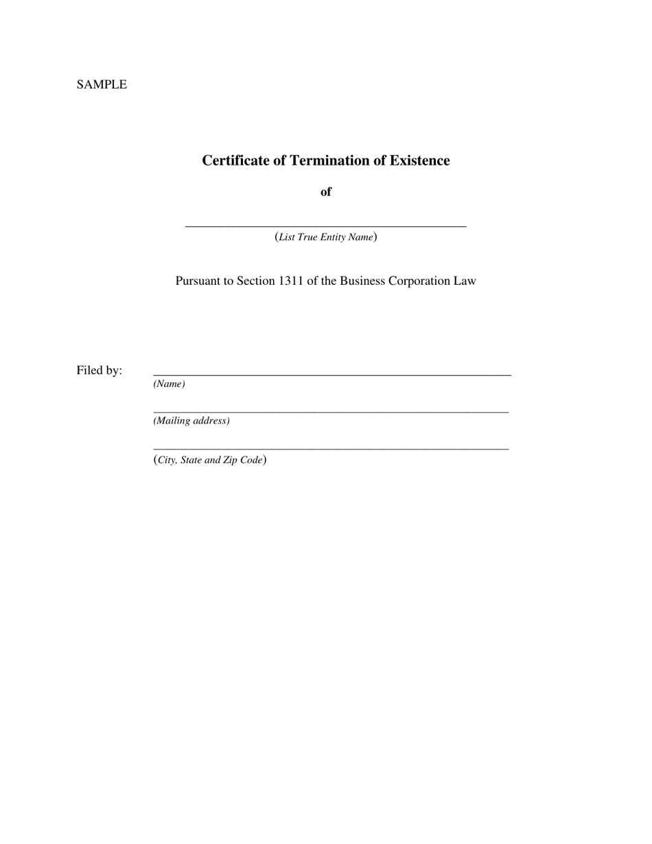Sample Certificate of Termination of Existence - New York, Page 1