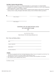 Form DOS-1625-F Certificate of Discontinuance of Assumed Name - New York, Page 2