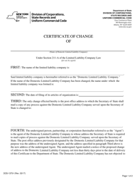 Document preview: Form DOS-1375-F Domestic Limited Liability Company Certificate of Change - New York
