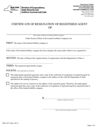 Document preview: Form DOS-1377-F Certificate of Resignation of Registered Agent - New York