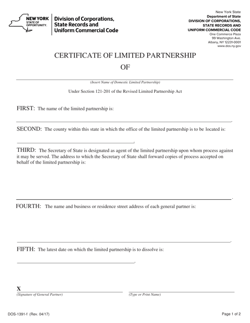 Certificate of Limited Partnership - New York Download Pdf