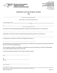 Document preview: Form DOS-1712-F Certificate of Publication (Foreign Limited Partnership) - New York