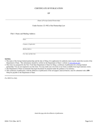 Form DOS-1712-F Certificate of Publication (Foreign Limited Partnership) - New York, Page 2