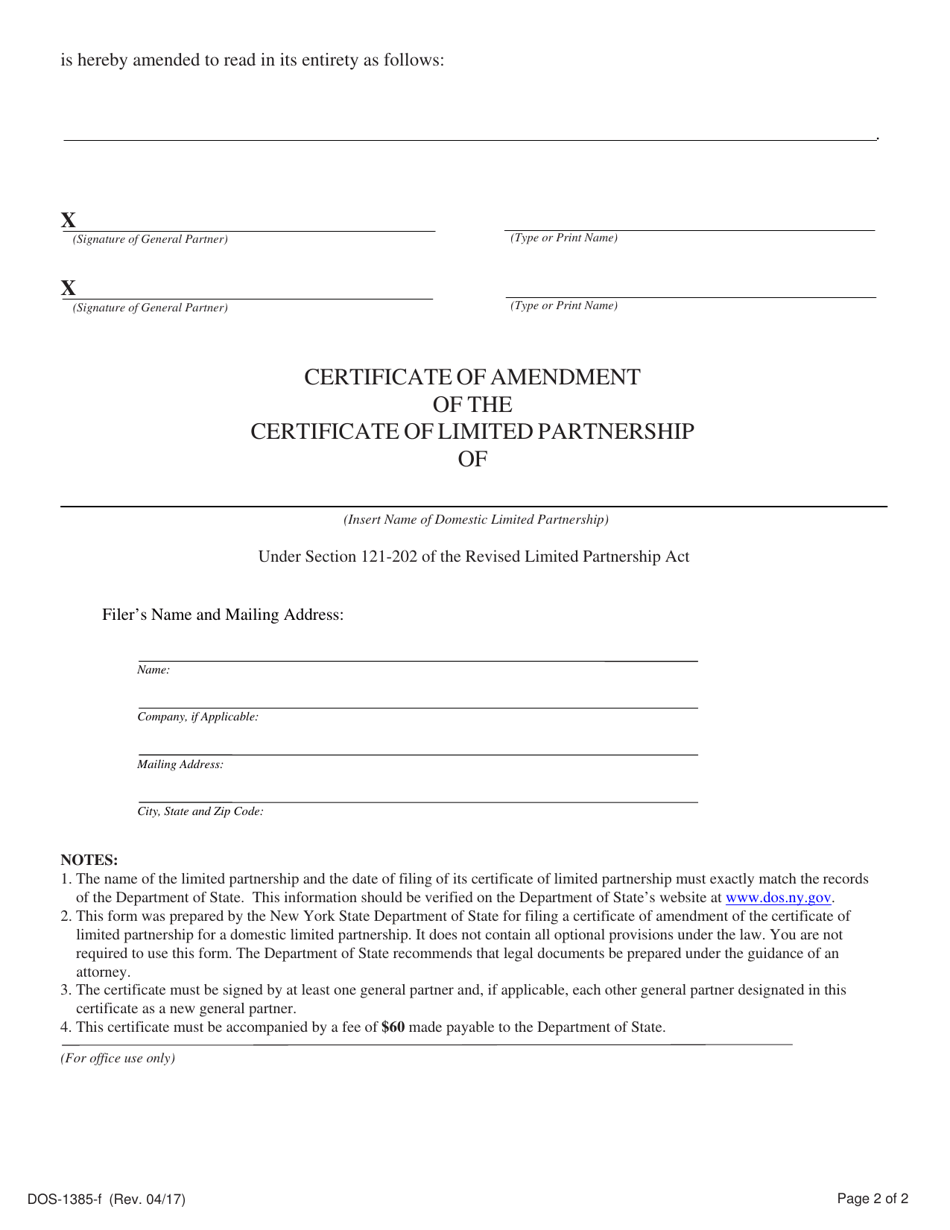 Form Dos 1385 F Fill Out Sign Online And Download Fillable Pdf New York Templateroller 1362