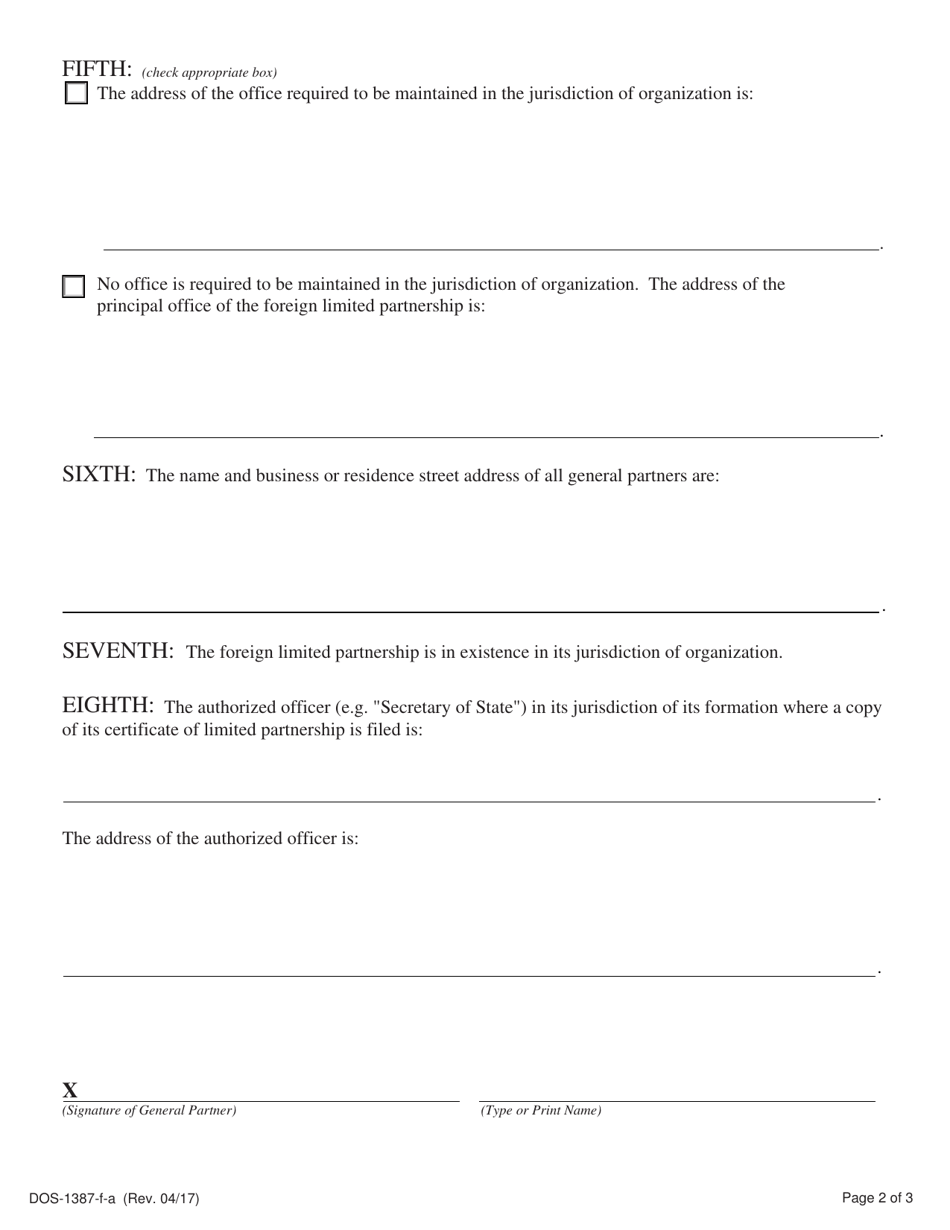 Form DOS-1387-F-A - Fill Out, Sign Online and Download Fillable PDF ...