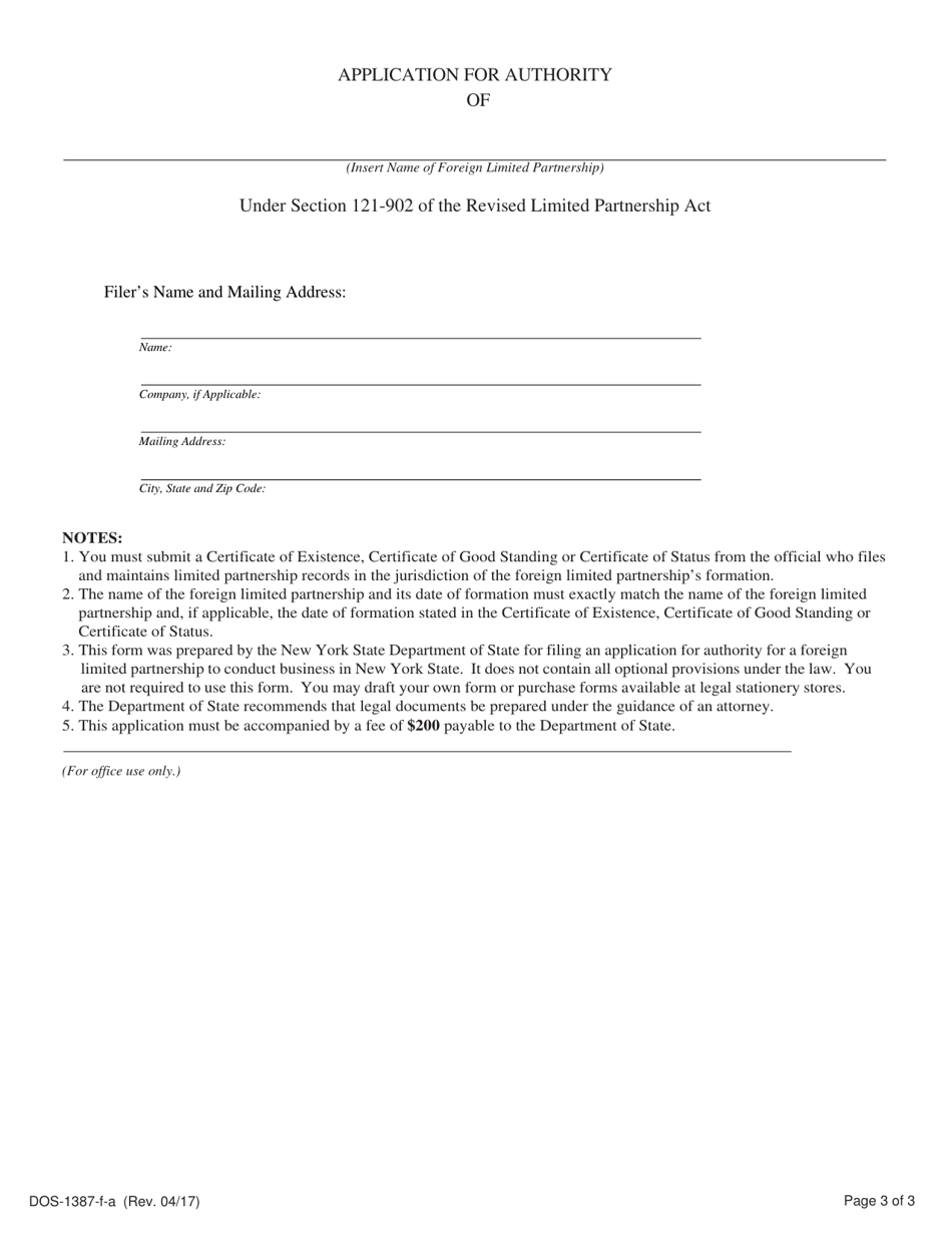 Form DOS-1387-F-A Application for Authority - New York, Page 3