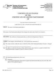 Document preview: Form DOS-1388-F Certificate of Change of the Certificate of Limited Partnership - New York
