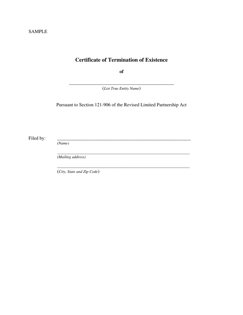 Sample Certificate of Termination of Existence Cover Sheet for Foreign Limited Partnerships - New York, Page 1