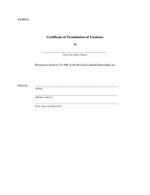 Sample "Certificate of Termination of Existence Cover Sheet for Foreign Limited Partnerships" - New York Download Pdf