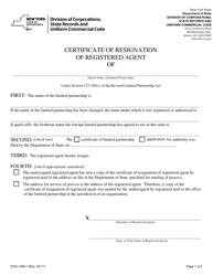 Form DOS-1392-F Certificate of Resignation of Registered Agent - New York
