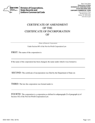 Form DOS-1553-F Certificate of Amendment of the Certificate of Incorporation - New York