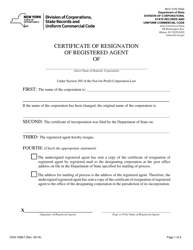 Document preview: Form DOS-1668-F Certificate of Resignation of Registered Agent - New York