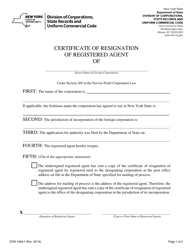 Form DOS-1669-F Certificate of Resignation of Registered Agent - New York