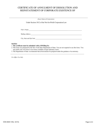 Form DOS-0639-F Certificate of Annulment of Dissolution and Reinstatement of Corporate Existence - New York, Page 2