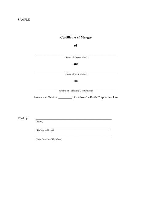 Not-For-Profit Corporation Certificate of Merger Cover Sheet - New York Download Pdf