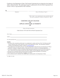 Form DOS-1671-F Certificate of Change of Application for Authority - New York, Page 2