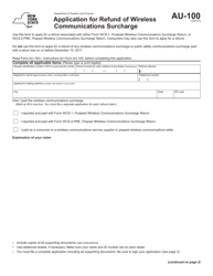 Document preview: Form AU-100 Application for Refund of Wireless Communications Surcharge - New York