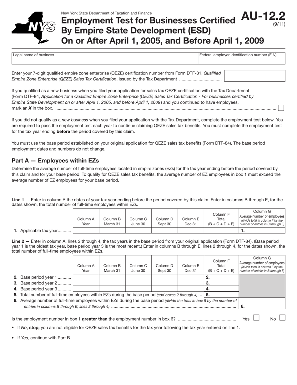 Form AU-12.2 - Fill Out, Sign Online and Download Fillable PDF, New ...