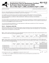Form AU-12.2 Employment Test for Businesses Certified by Empire State Development (Esd) on or After April 1, 2005, and Before April 1, 2009 - New York