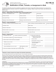 Form AU-196.10 Notification of Sale, Transfer, or Assignment in Bulk - New York